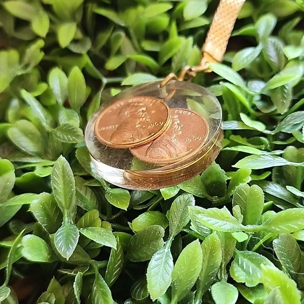 Vintage Lucite 1969 Pennies Keychain